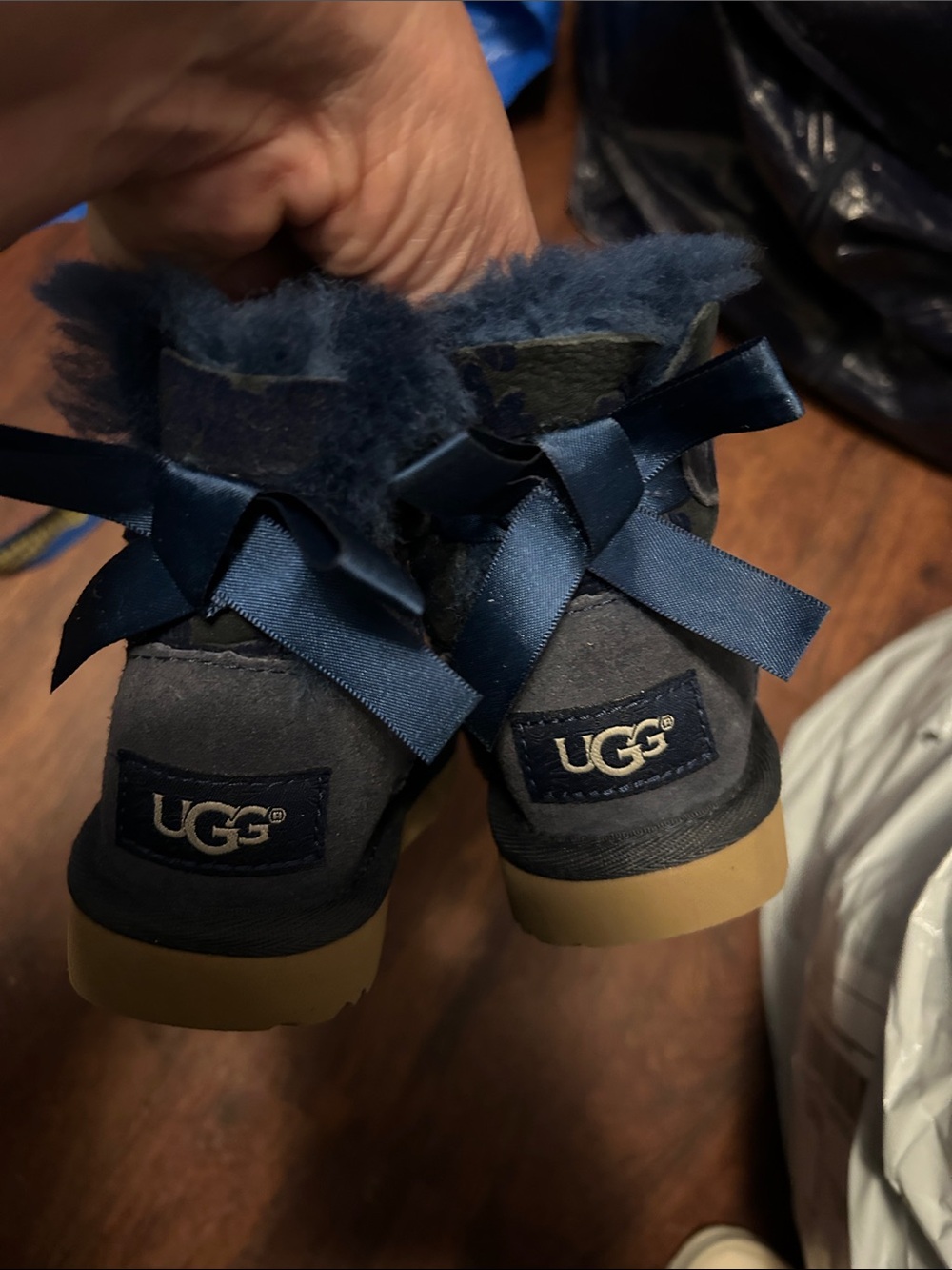 UGG Navy Shearling Bow Back Booties